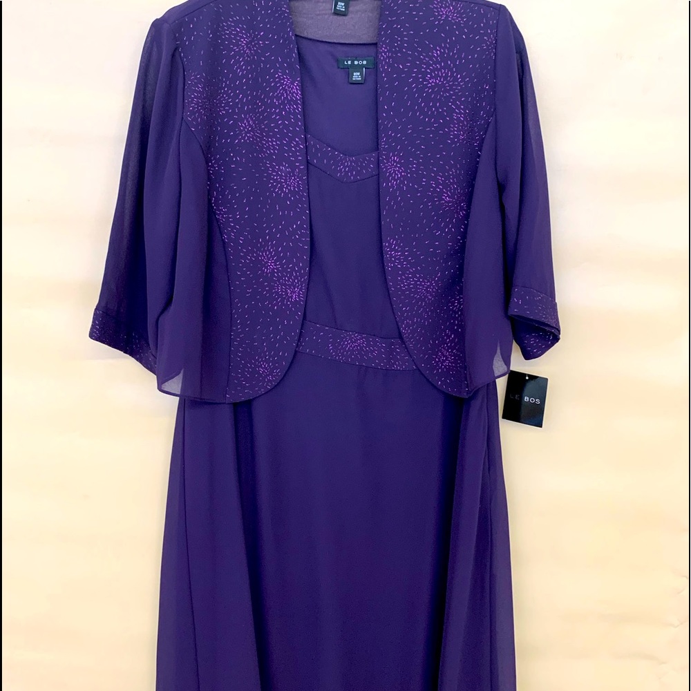 LesBos 20W eggplant purple 2pc sleeveless dress w/jacket w/sparkle detailing